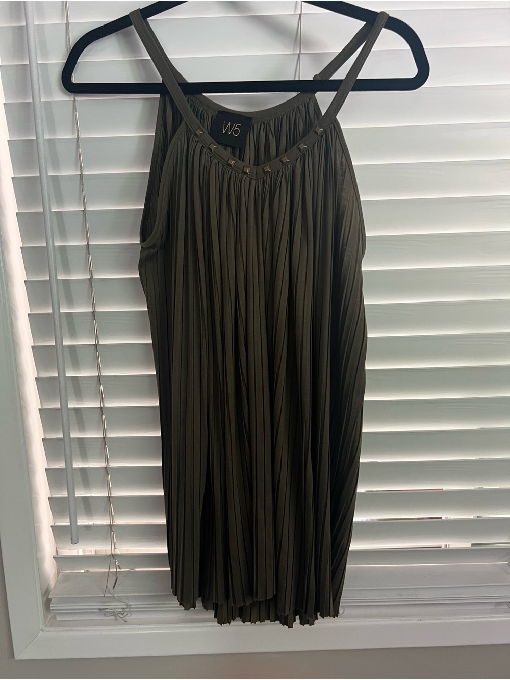 W5 Olive Green Pleated Top with Stud Trim
